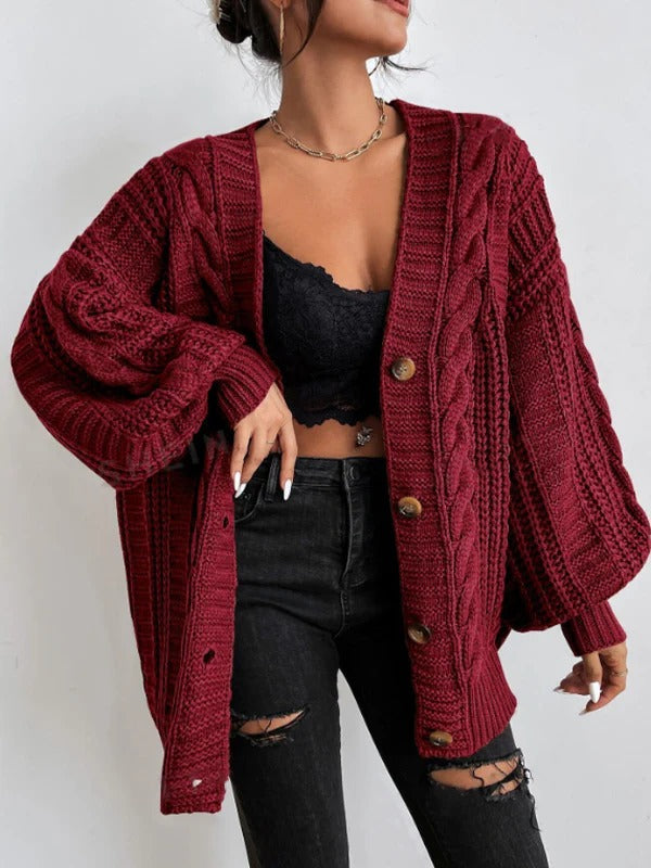 Women’s Oversized Cable Knit Cardigan - Button Front Sweater