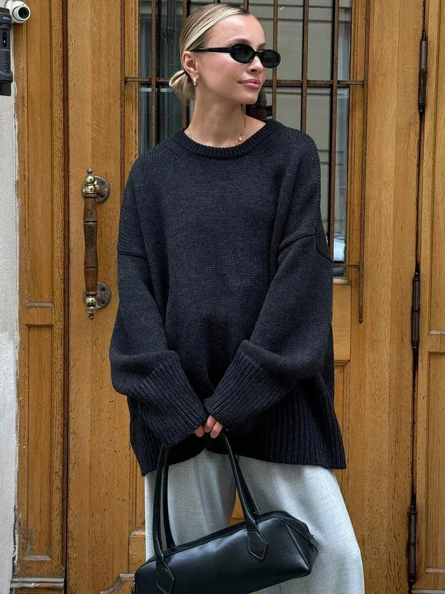 Women’s Oversized Knit Jumper – Crew Neck, Relaxed Fit