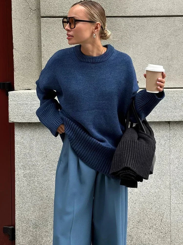 Women’s Oversized Knit Jumper – Crew Neck, Relaxed Fit