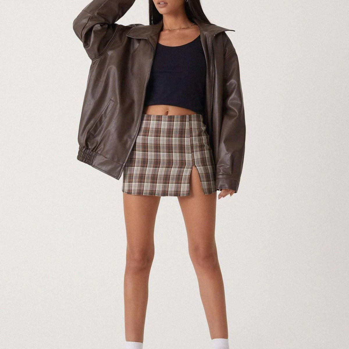Women's PU Leather Bomber Jacket - Oversized Street Style Zip-Up