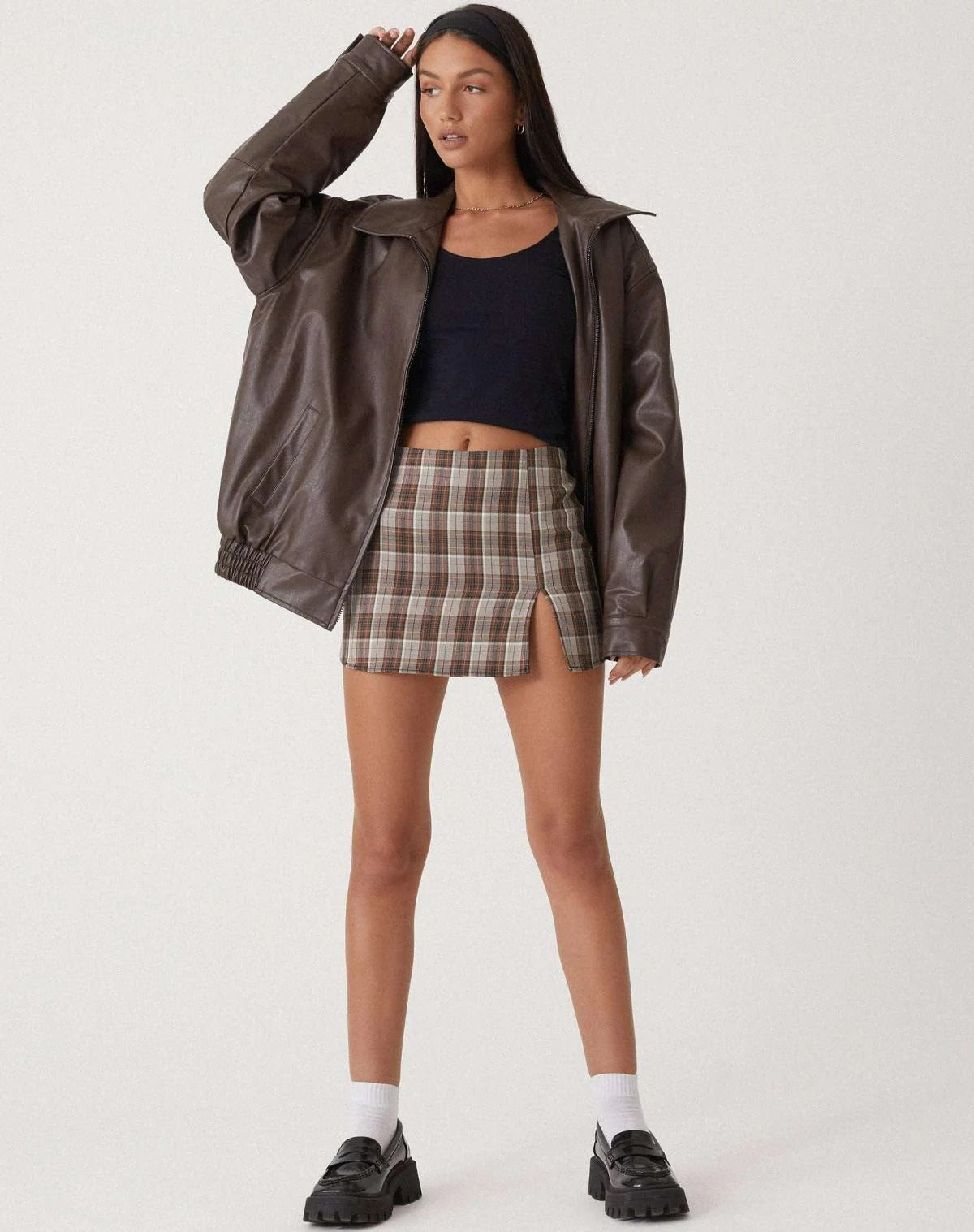 Women's PU Leather Bomber Jacket - Oversized Street Style Zip-Up