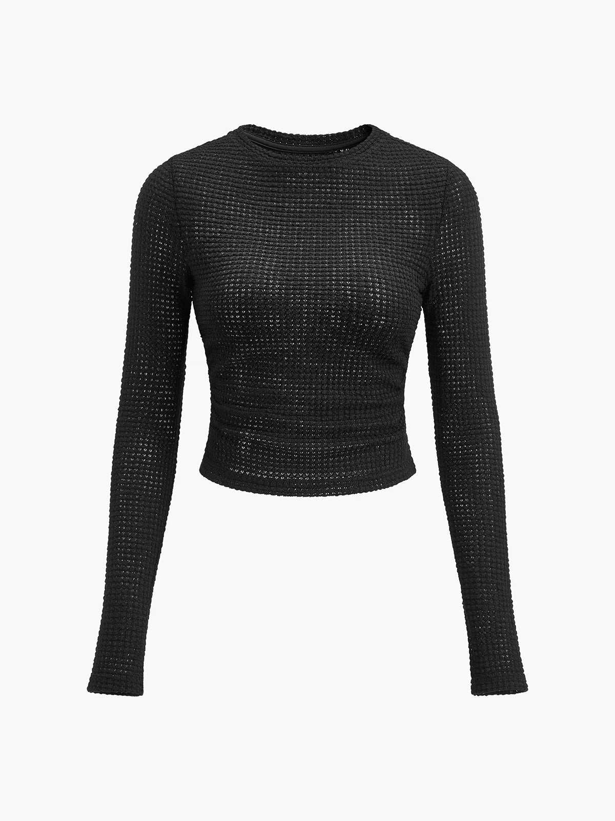 Women’s Textured Long Sleeve Fitted Top - Waffle Knit Stretch Pullover