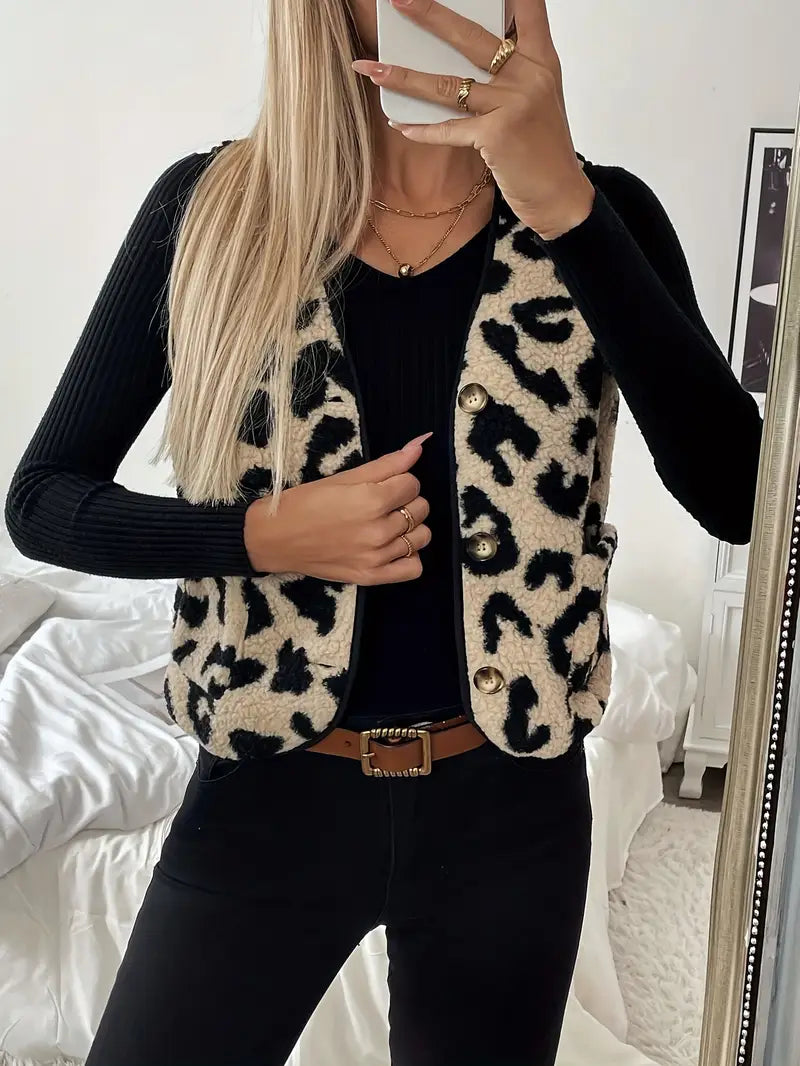 Women’s Leopard Print Button‑Up Cardigan