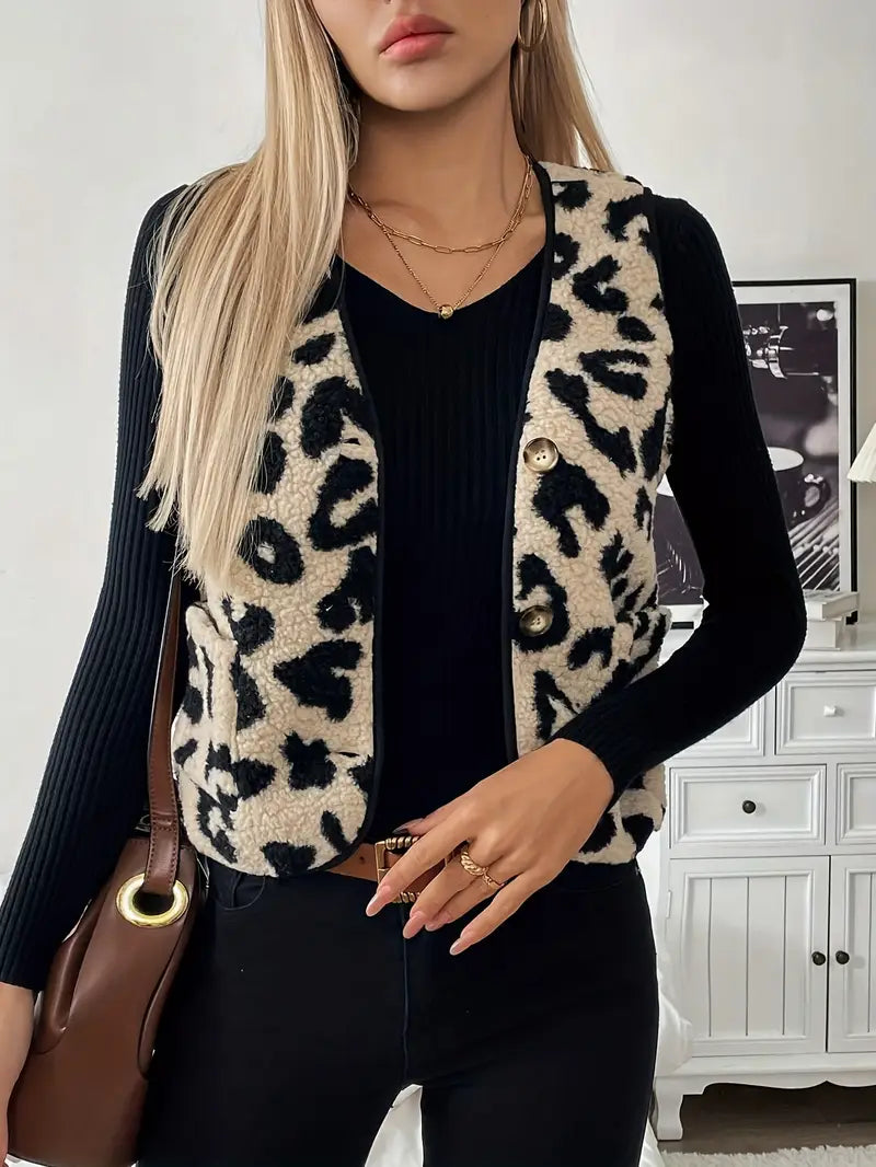 Women’s Leopard Print Button‑Up Cardigan