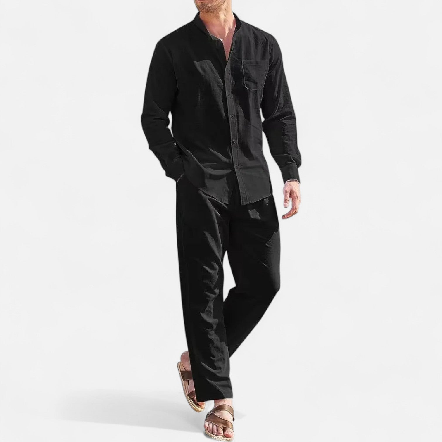 Men’s Long Sleeve Linen Two-Piece Set