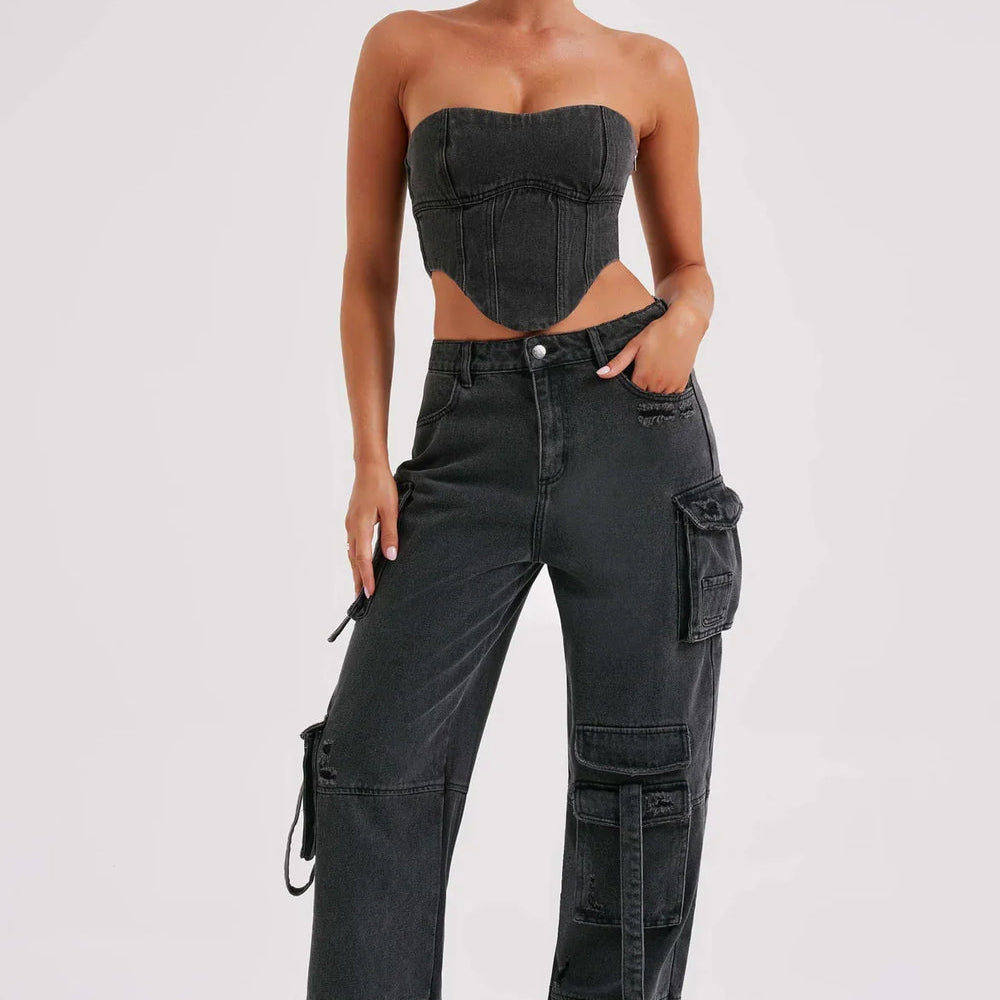 Brooklyn - Denim Corset & Cargo Pant Set