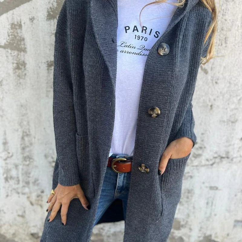 Women’s Longline Ribbed Knit Cardigan – Front Buttons & Pockets