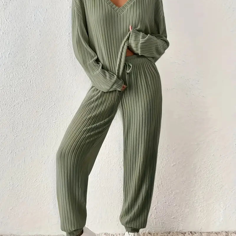 Women’s Ribbed Knit Two-Piece Loungewear Set