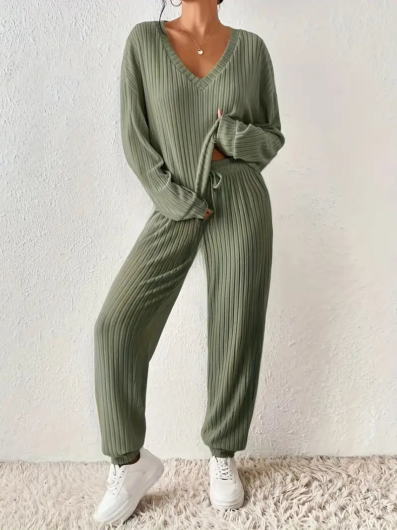 Women’s Ribbed Knit Two-Piece Loungewear Set