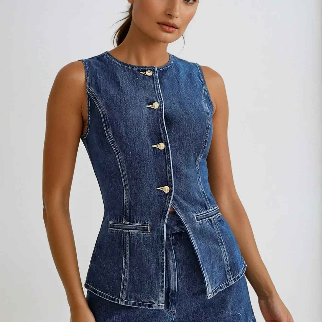 Jane - Denim Gilet & Shorts Set