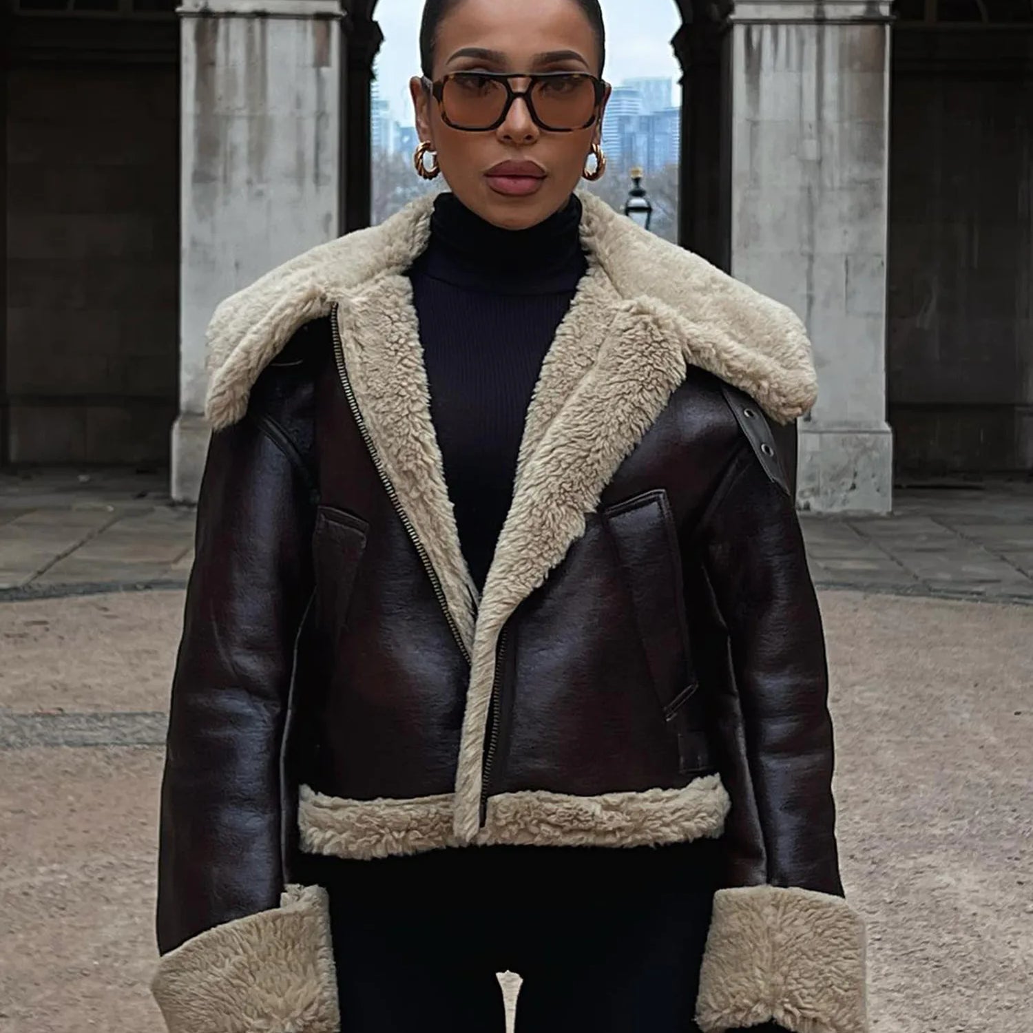 Women’s Faux-Suede Shearling Jacket – Oversized Fit