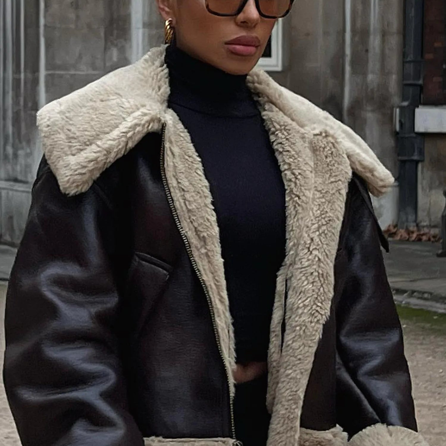 Women’s Faux-Suede Shearling Jacket – Oversized Fit