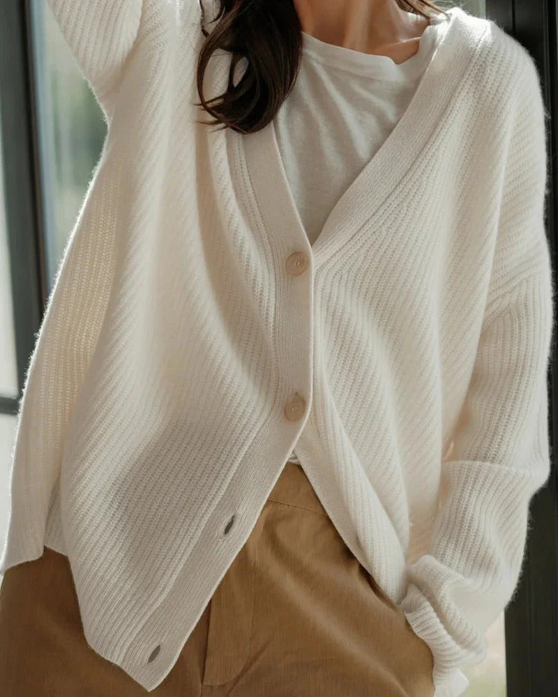 Women’s Oversized Button-Front Cardigan - Casual Knit Sweater
