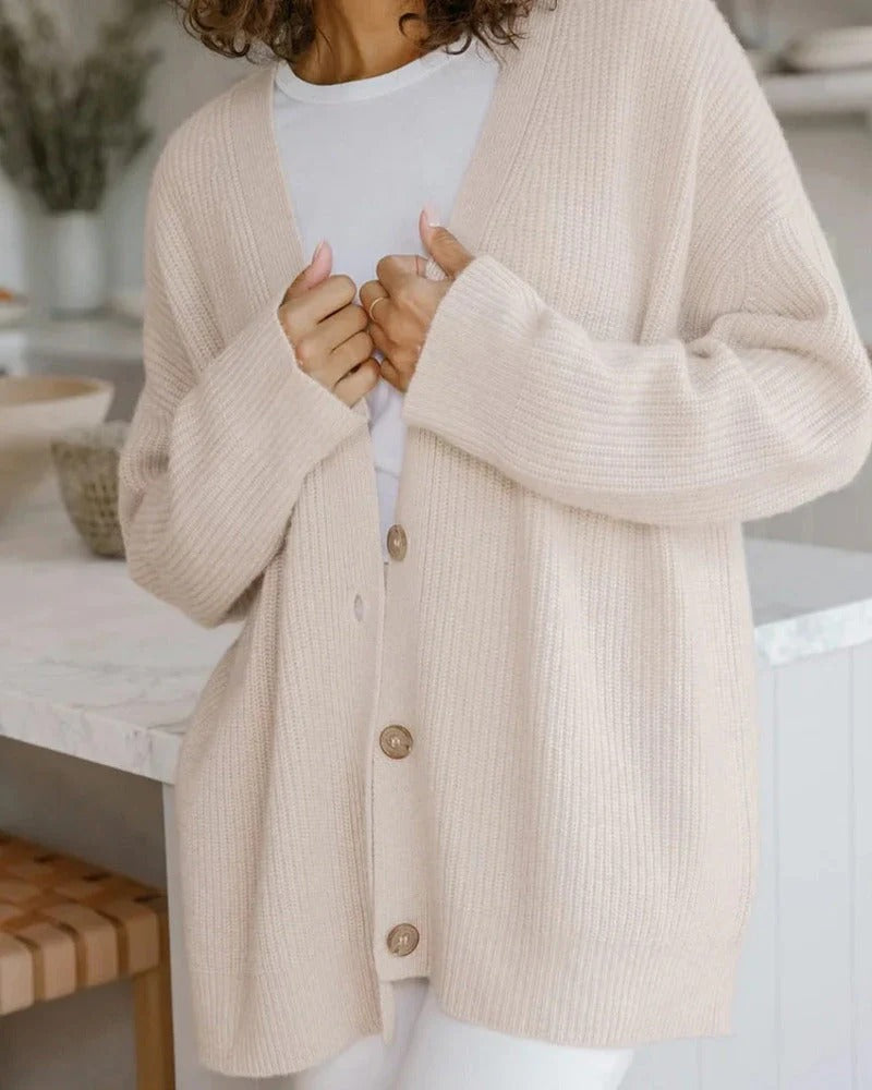 Women’s Oversized Button-Front Cardigan - Casual Knit Sweater