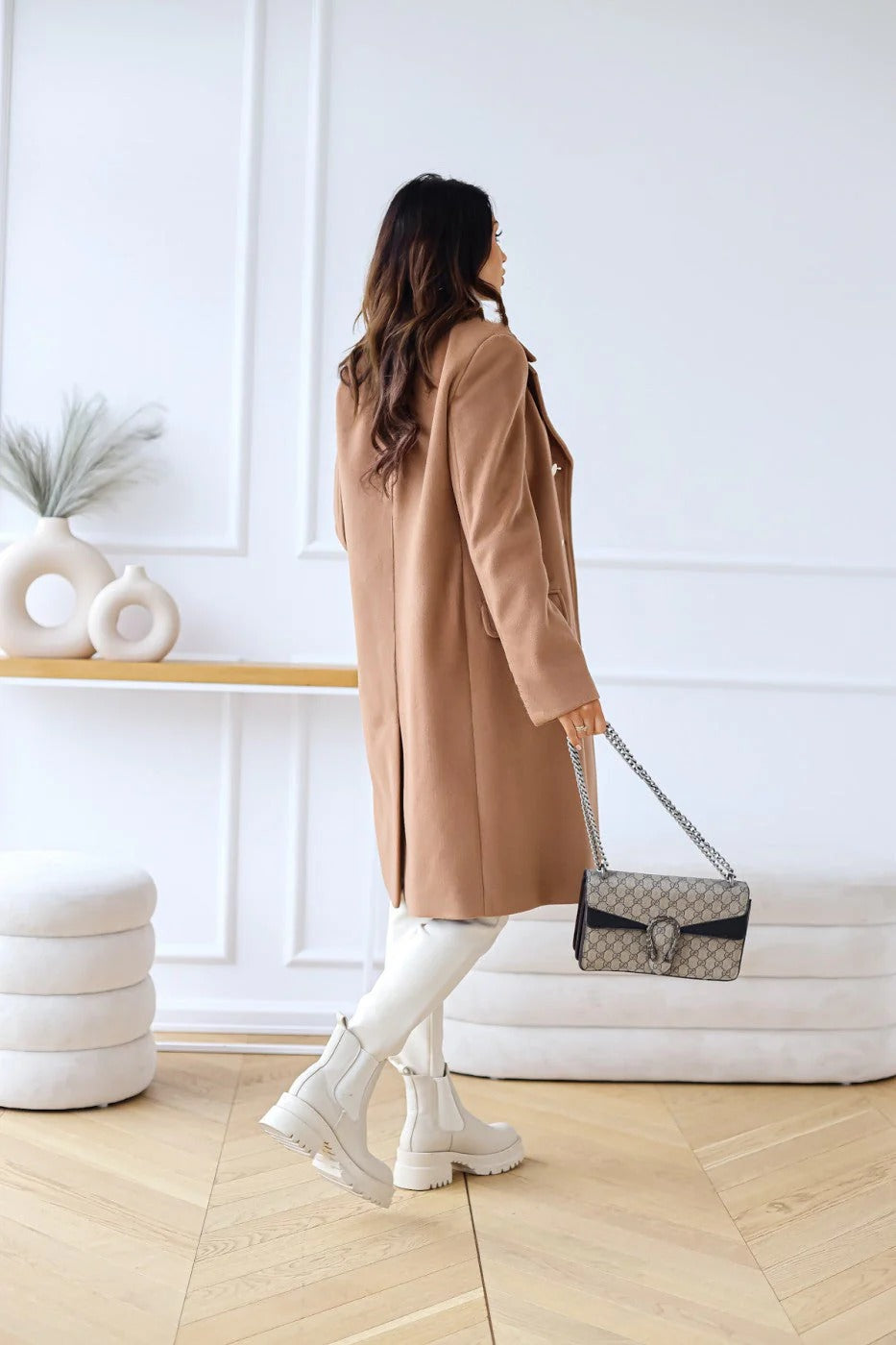 Women’s Double-Breasted Long Coat - Elegant Wool Blend Outerwear