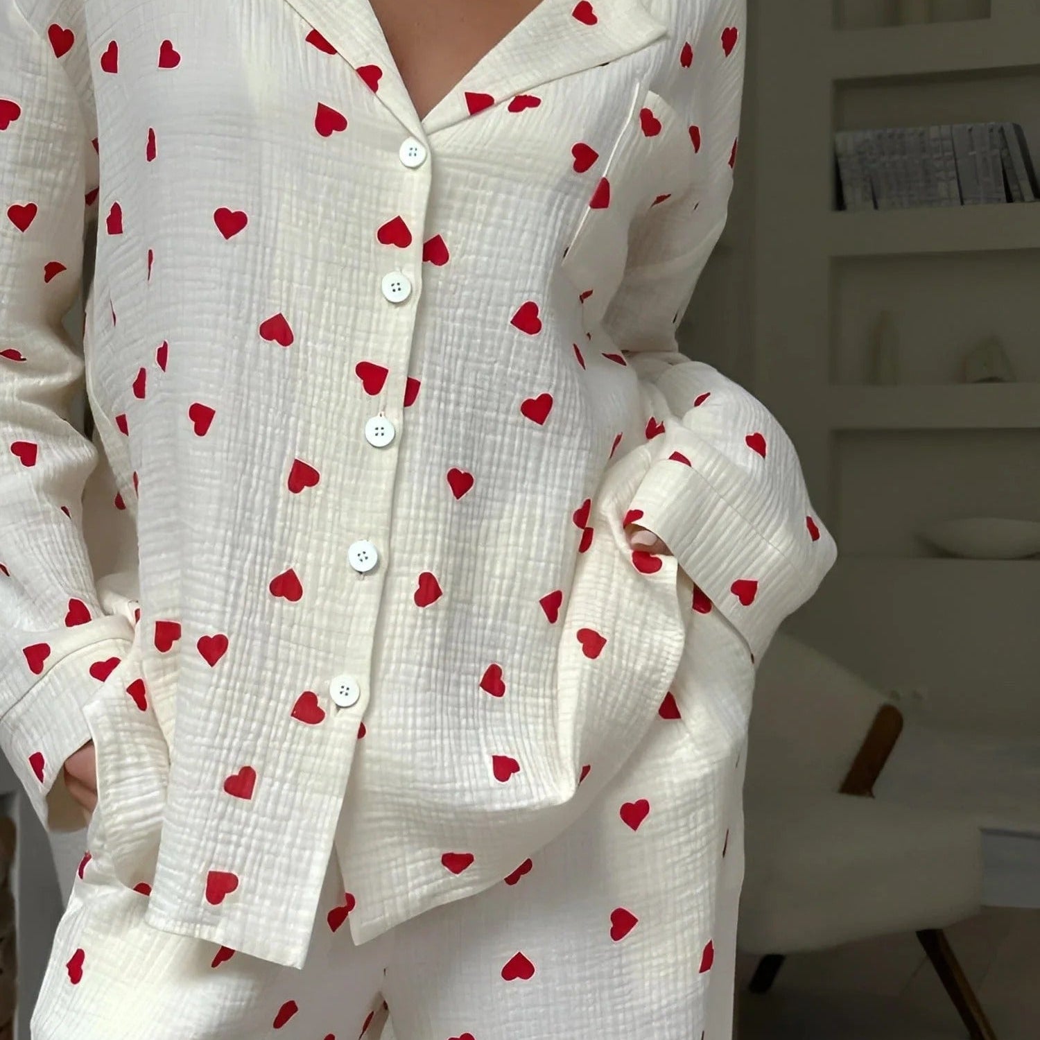 Heart Print Pajama Set