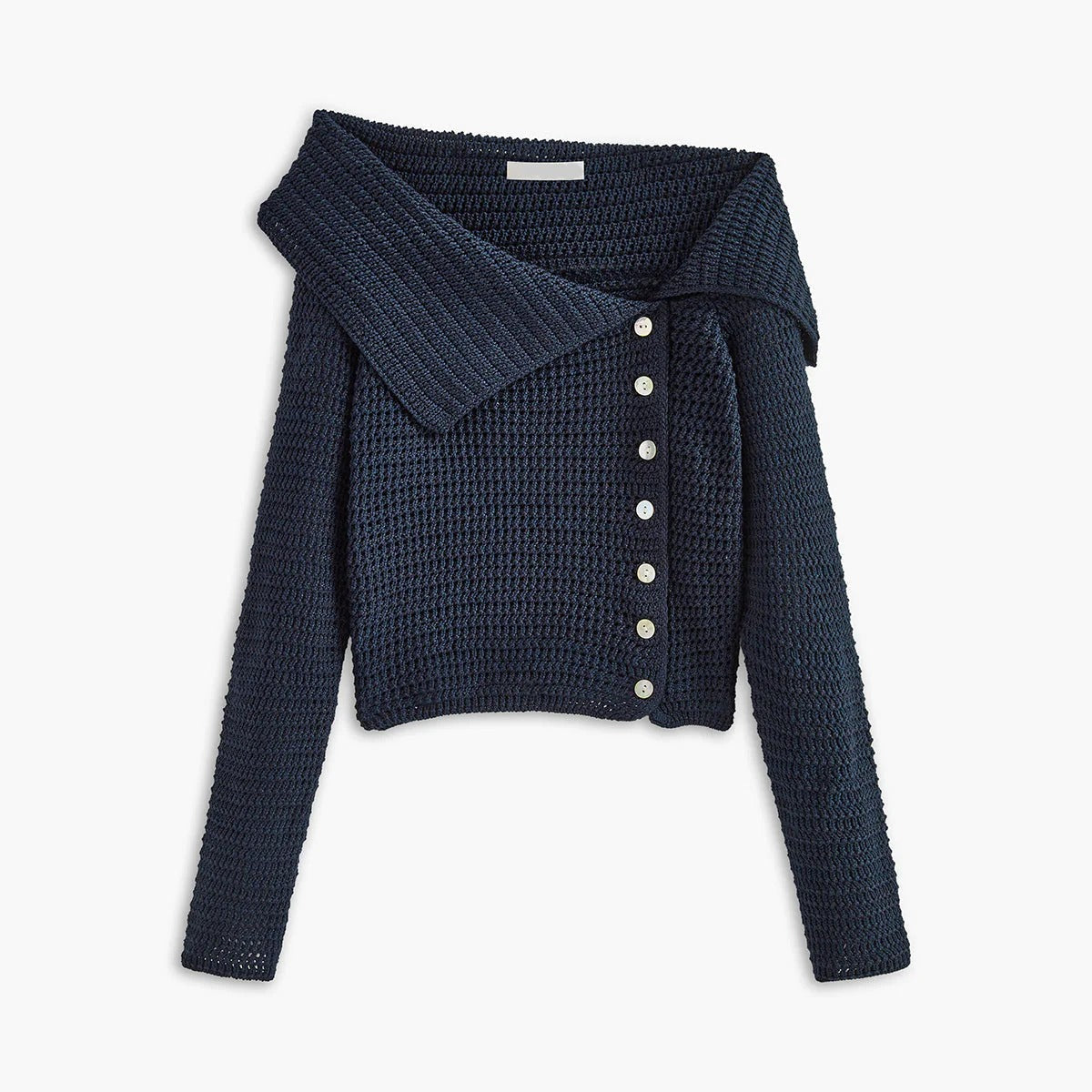Women’s Off-Shoulder Knit Cardigan - Asymmetric Button Sweater