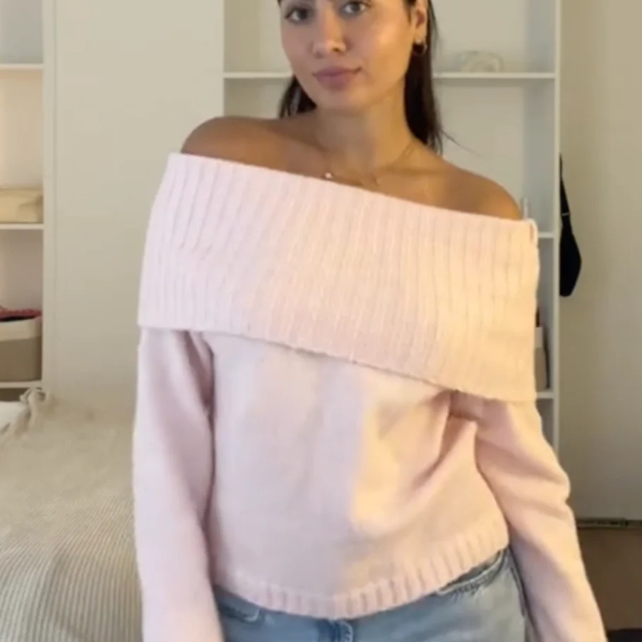 Women’s Off Shoulder Sweater - Wide Folded Neckline Pullover