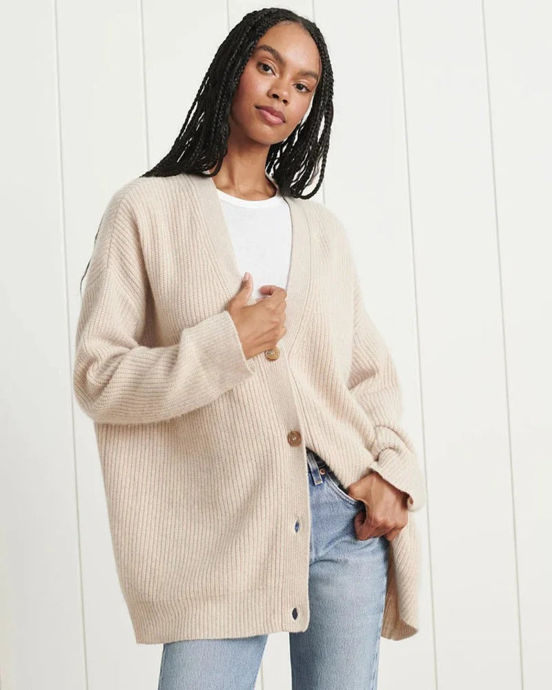 Women’s Oversized Button-Front Cardigan - Casual Knit Sweater