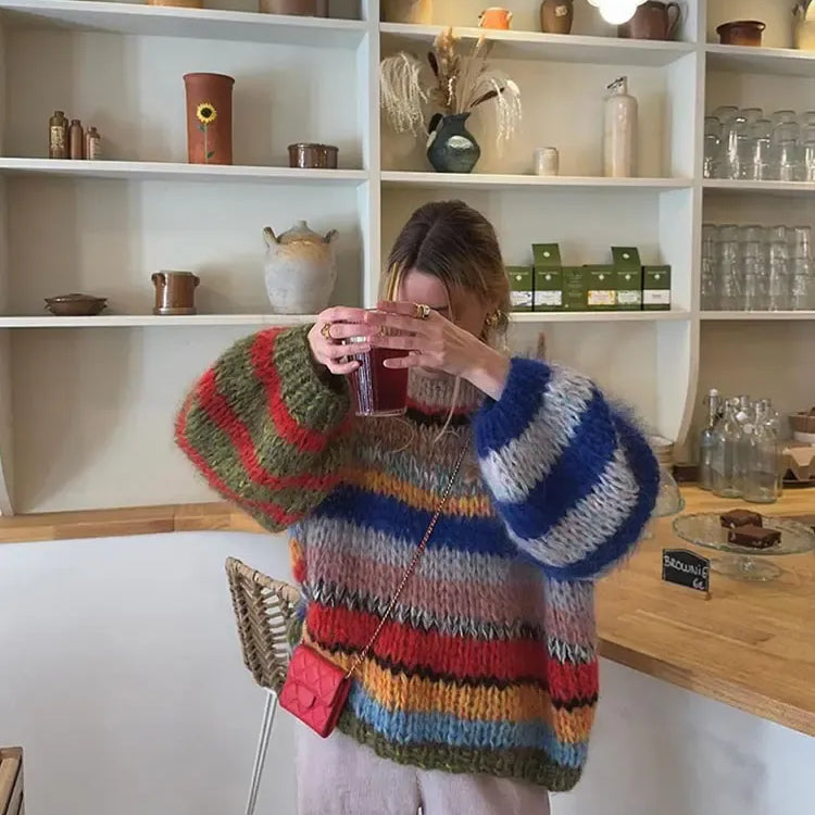 Chunky Striped Knit Sweater - Playful Statement Piece