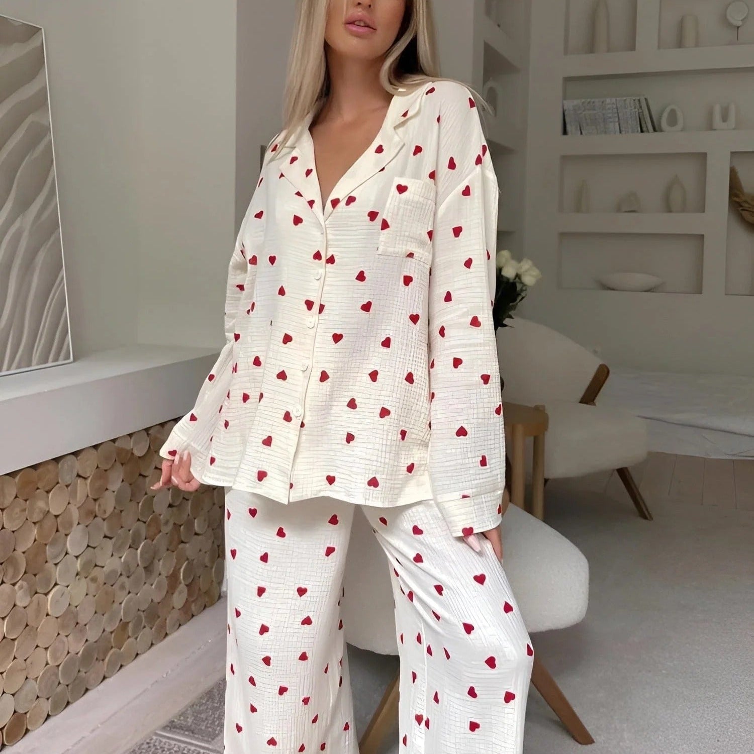 Heart Print Pajama Set