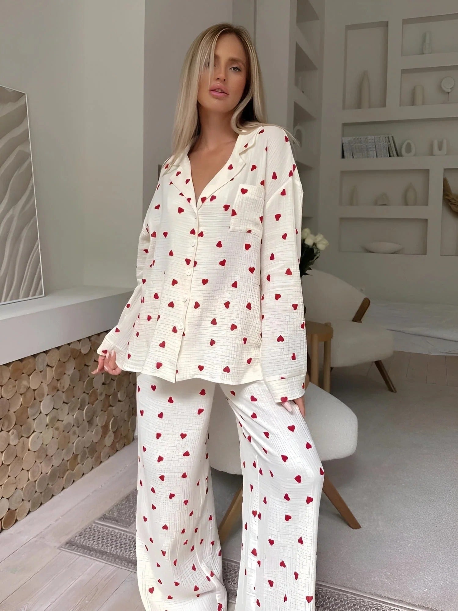Heart Print Pajama Set