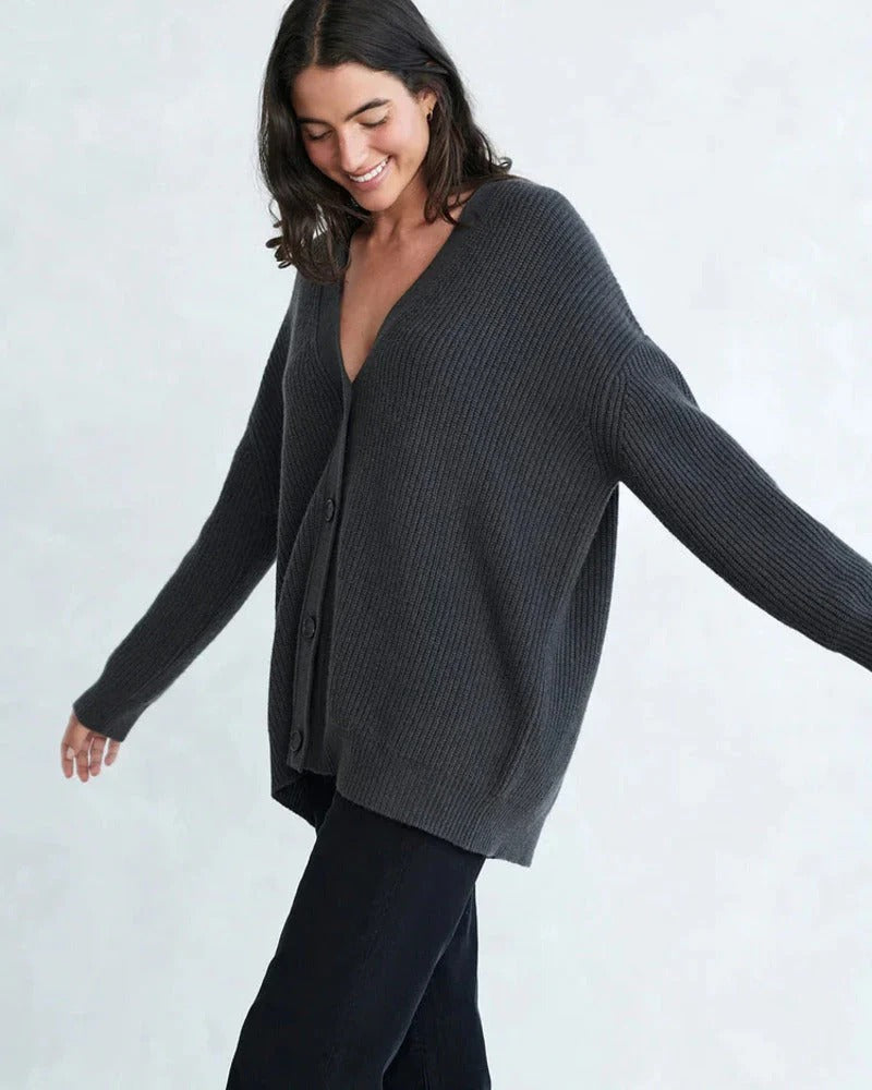 Women’s Oversized Button-Front Cardigan - Casual Knit Sweater