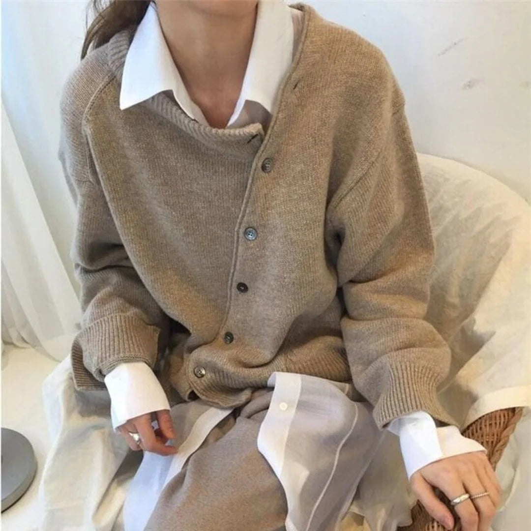 Women’s Asymmetric Button-Up Cardigan - Casual Knit Sweater