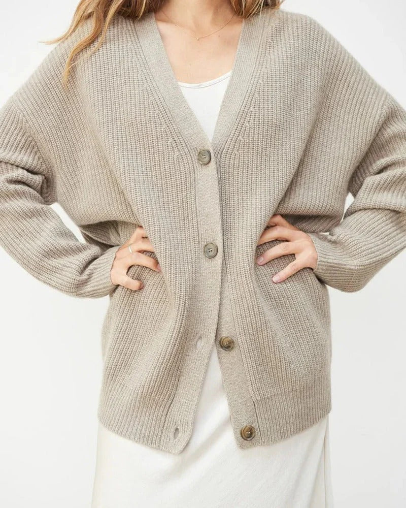 Women’s Oversized Button-Front Cardigan - Casual Knit Sweater