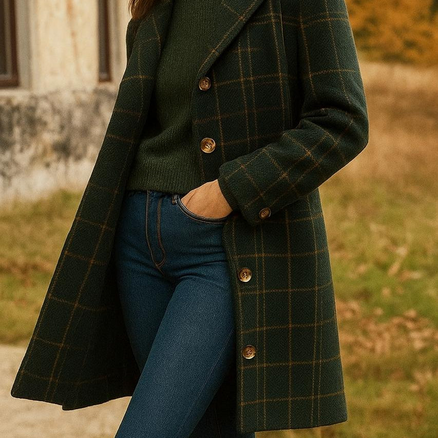 Plaid Button-Front Coat - Classic Longline