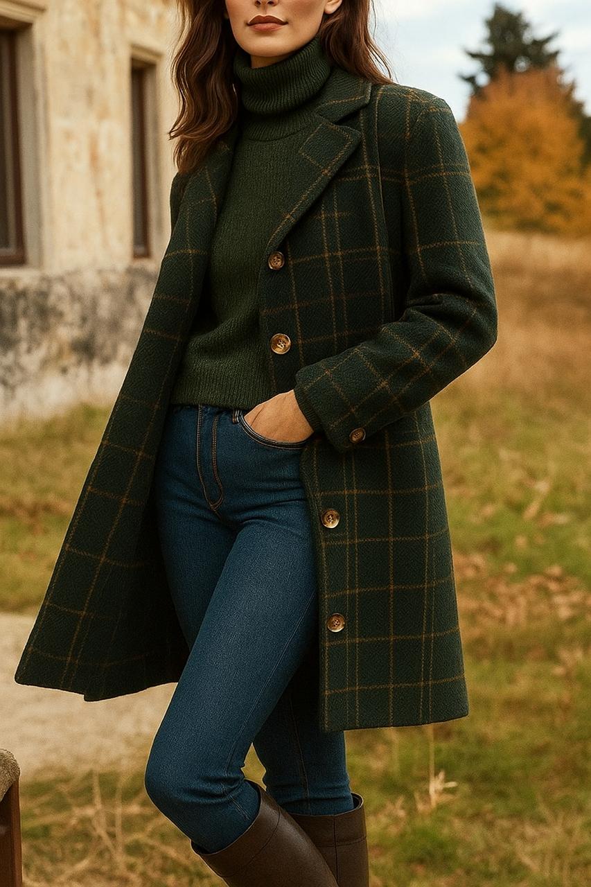 Plaid Button-Front Coat - Classic Longline