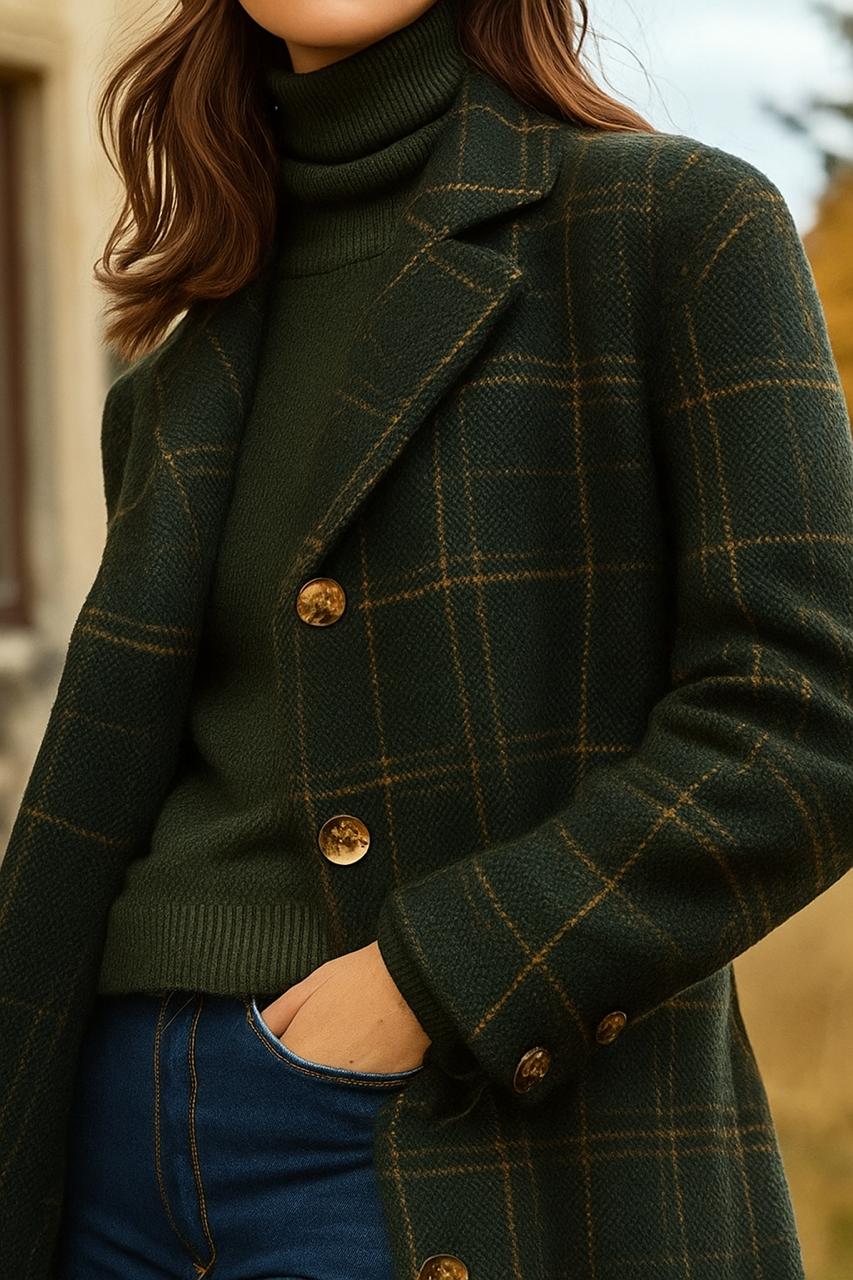 Plaid Button-Front Coat - Classic Longline