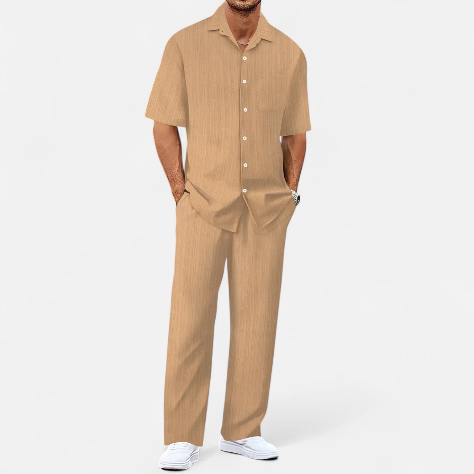 Men’s Long Two-Piece Set – Relaxed Refinement, All-Season Versatility