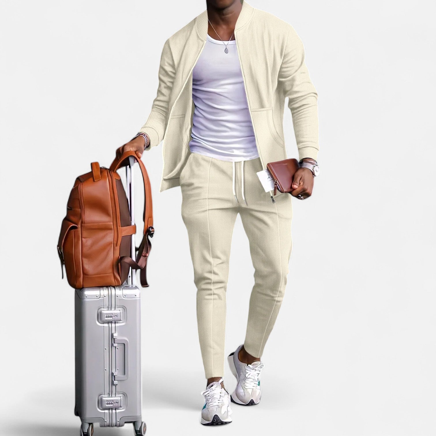 Men’s Long Sleeve Two-Piece Zipper Set – Relaxed Sophistication, All-Season Versatility