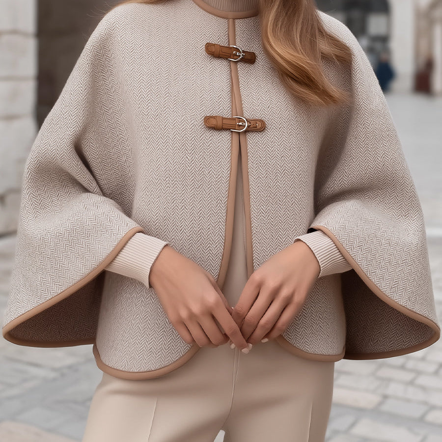 Elena | Cape Jacket with Herringbone Buckle - Maison & Moor