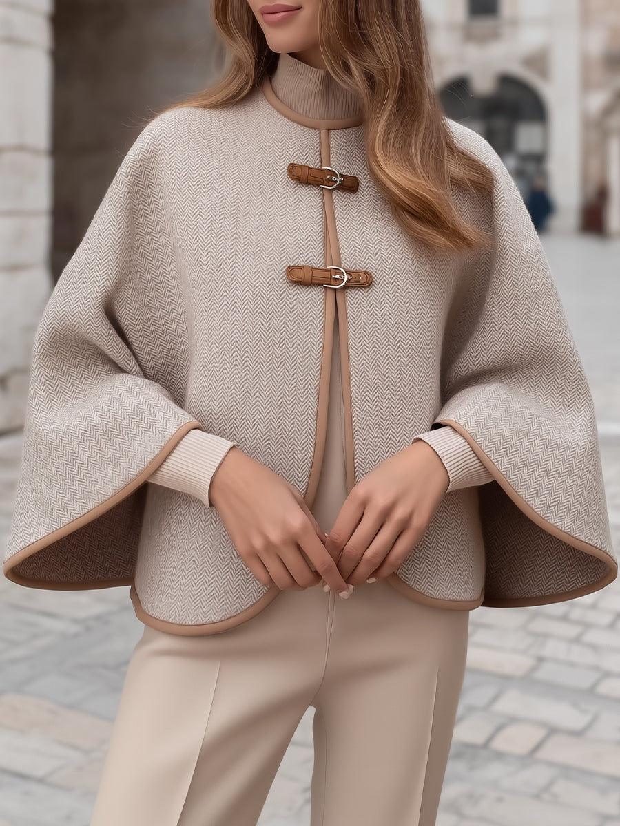 Elena | Cape Jacket with Herringbone Buckle - Maison & Moor