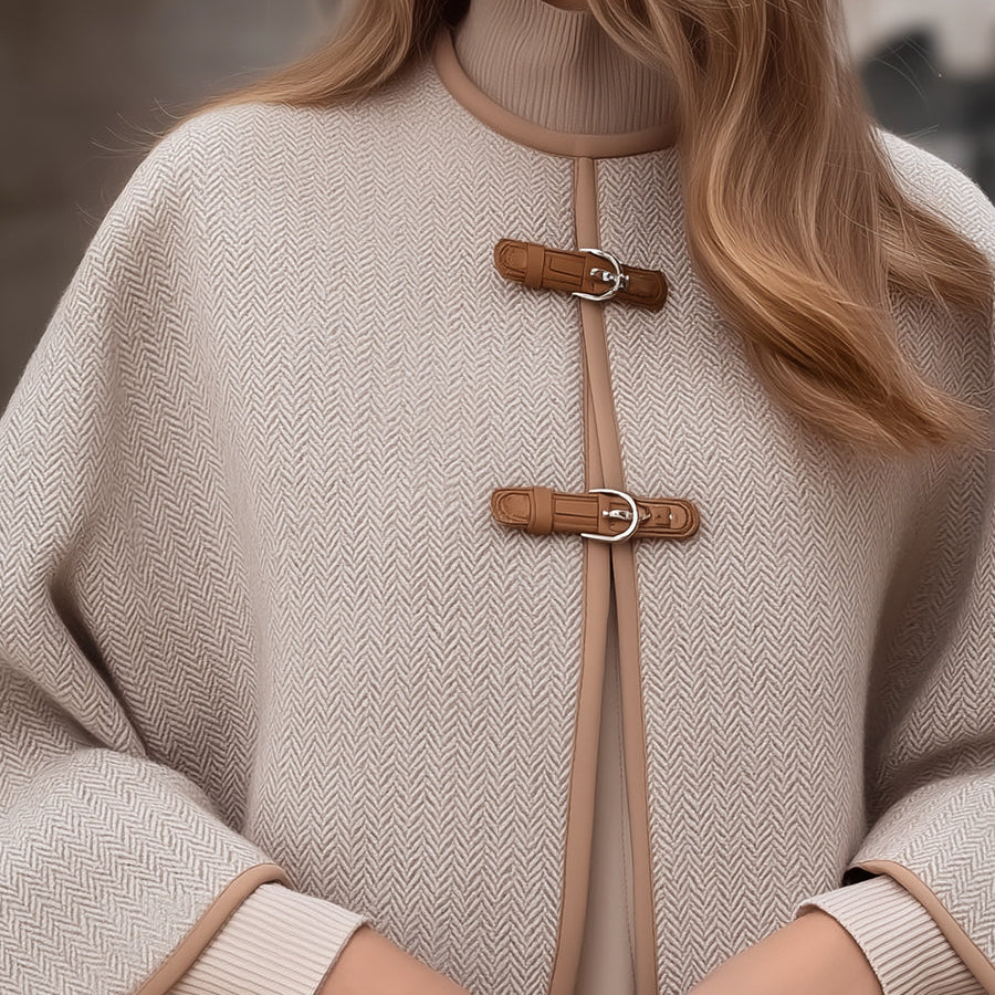 Elena | Cape Jacket with Herringbone Buckle - Maison & Moor