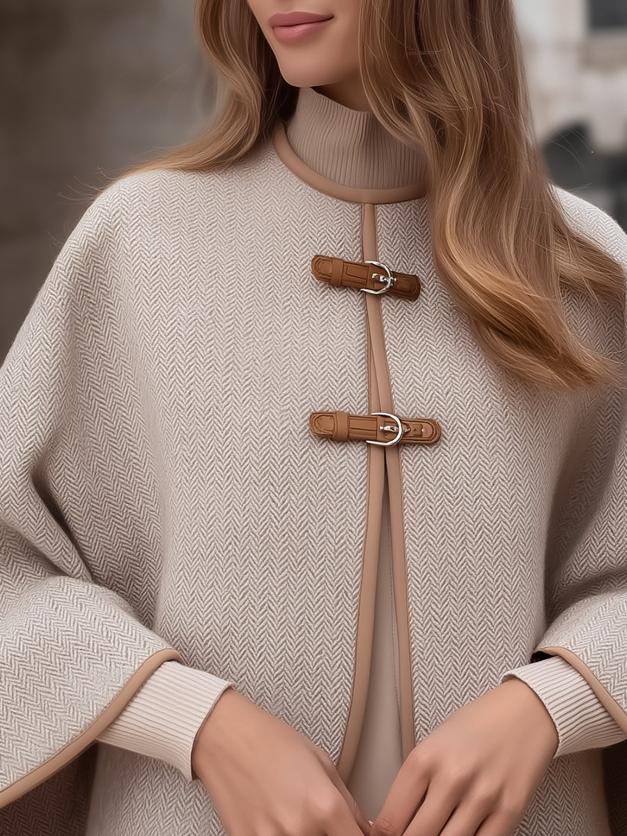 Elena | Cape Jacket with Herringbone Buckle - Maison & Moor