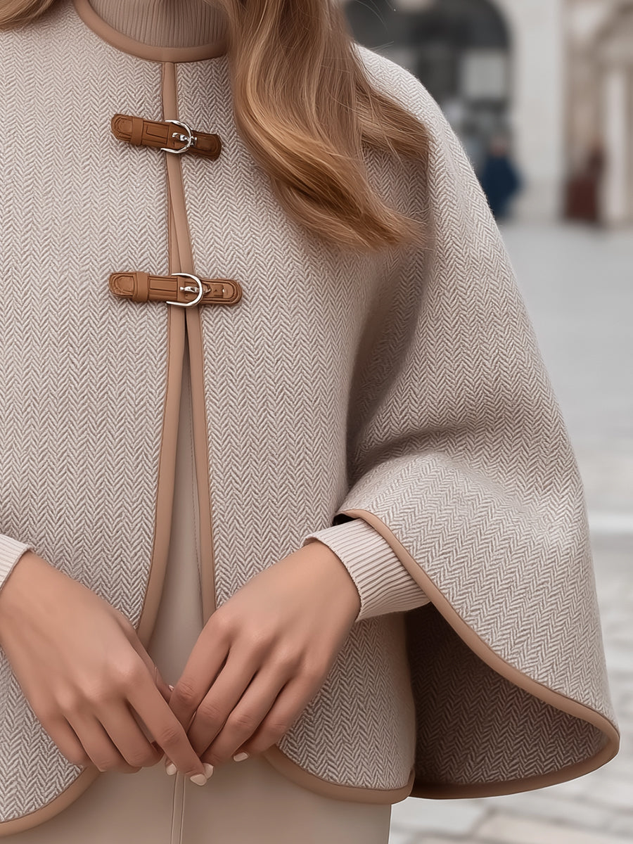 Elena | Cape Jacket with Herringbone Buckle - Maison & Moor