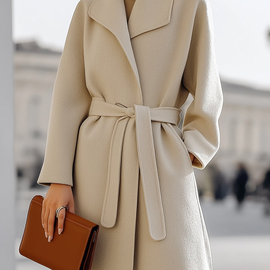Elena | Wrap Coat with Self-Tie Belt - Maison & Moor