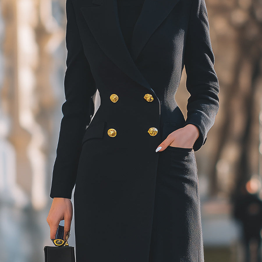 Aurora | Double-Breasted Maxi Coat with Gold Buttons - Maison & Moor