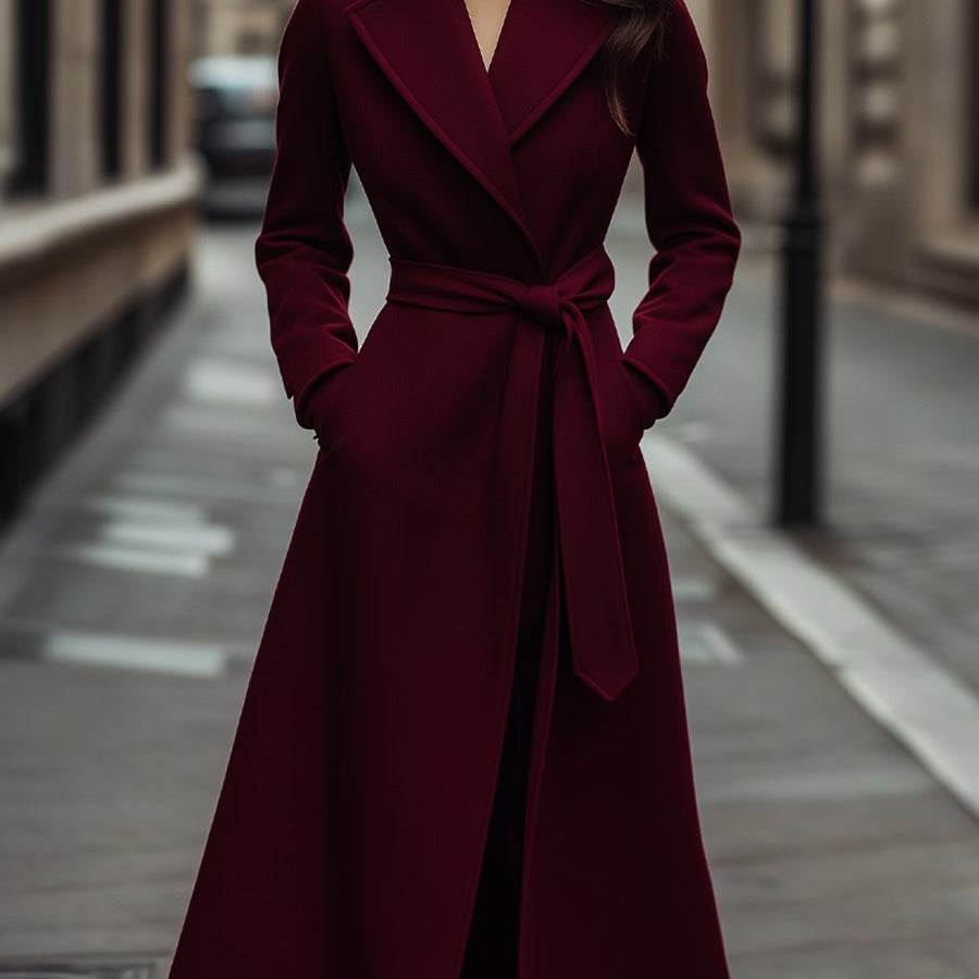 Elena | Structured Burgundy Wool Trench Coat with Feminine Fit - Maison & Moor