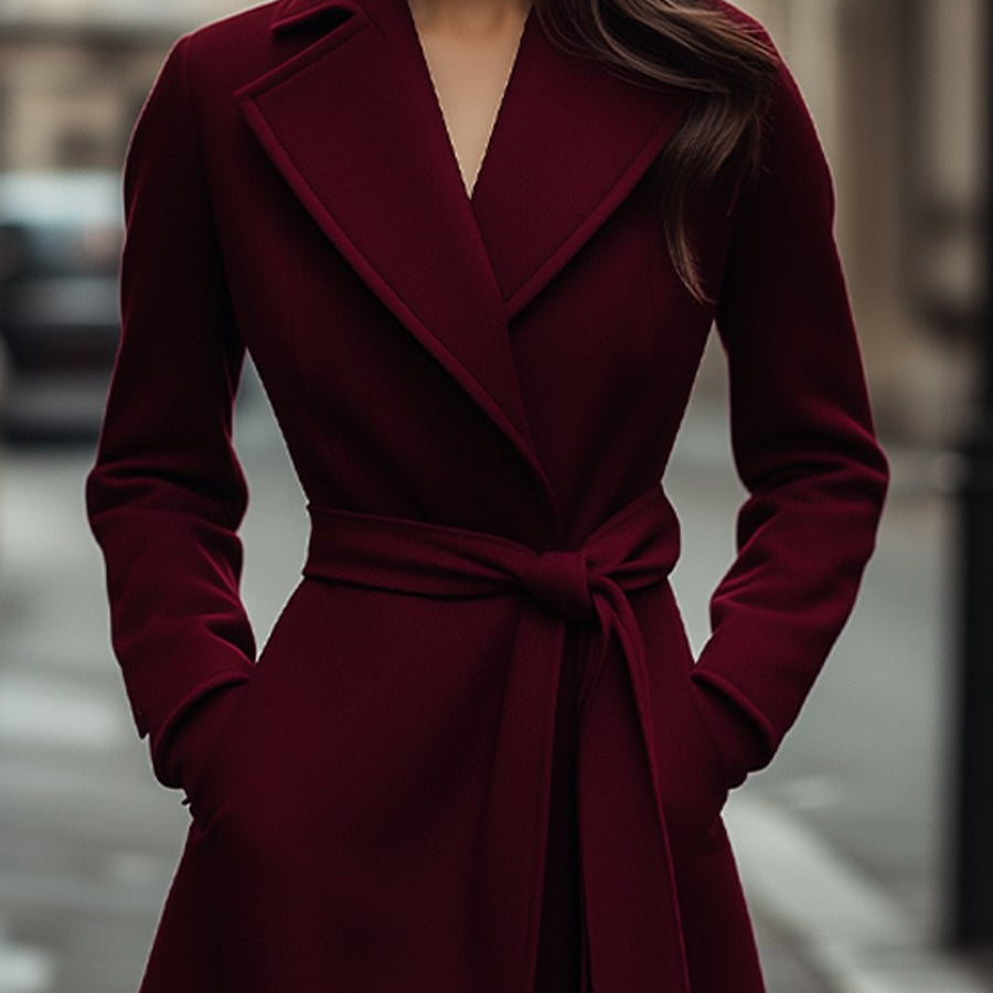 Elena | Structured Burgundy Wool Trench Coat with Feminine Fit - Maison & Moor