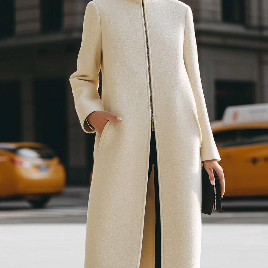 Aurora | High-Neck Zip Front Maxi Coat - Maison & Moor