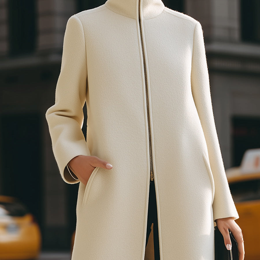 Aurora | High-Neck Zip Front Maxi Coat - Maison & Moor