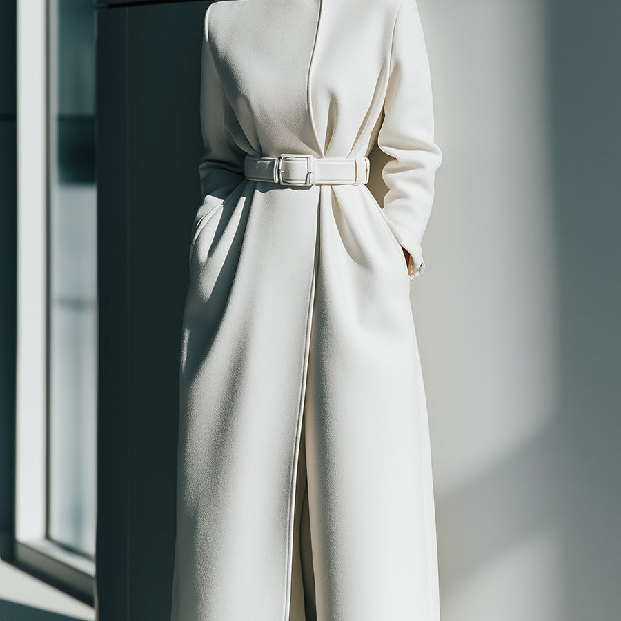 Elena | Belted Minimalist Wool Coat - Maison & Moor