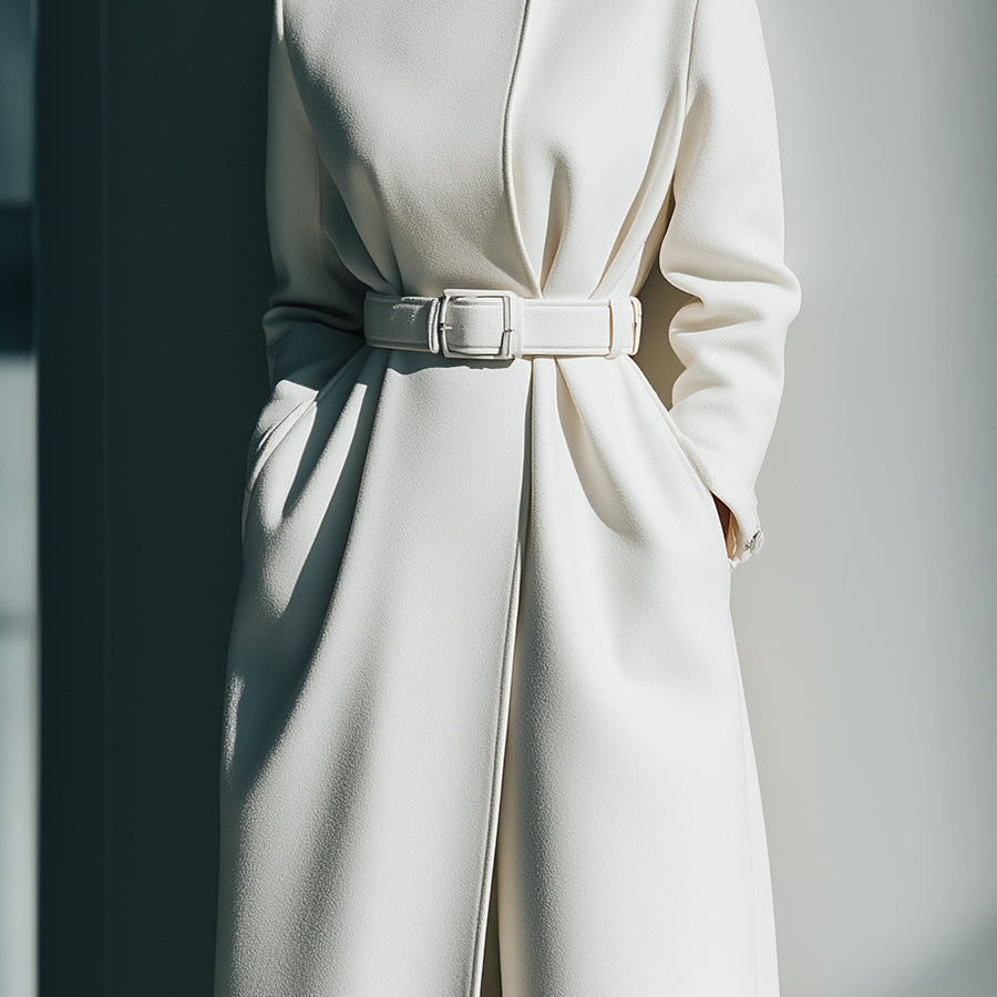 Elena | Belted Minimalist Wool Coat - Maison & Moor