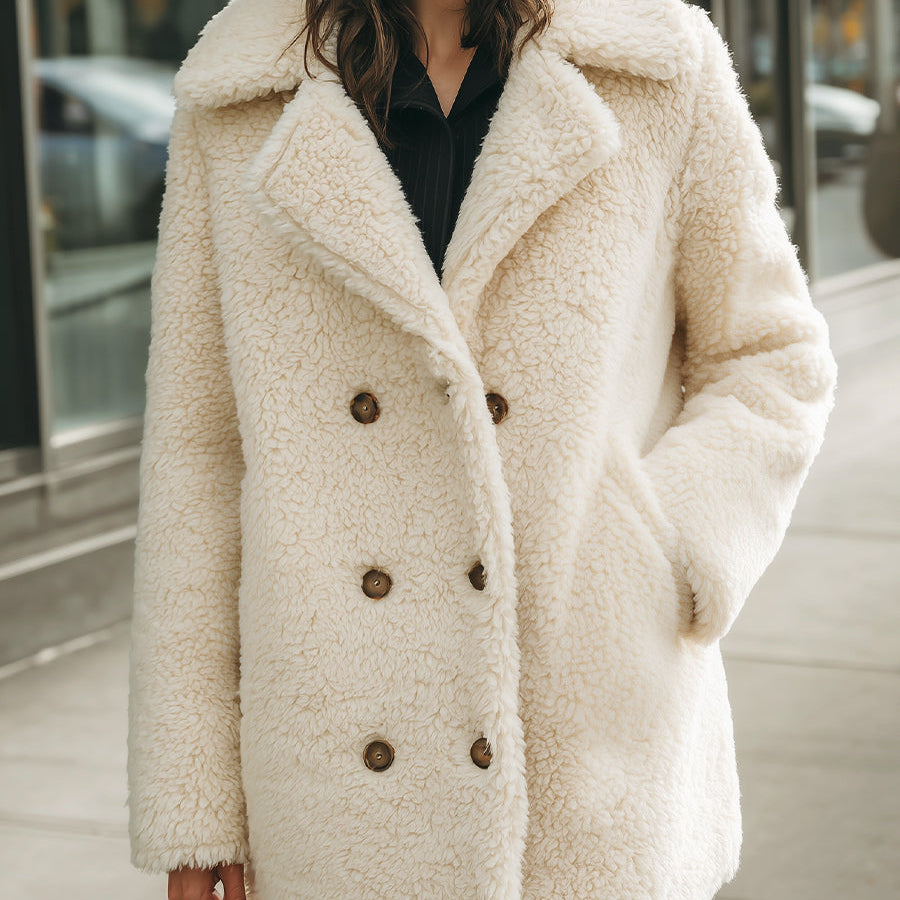 Elena | Double-Breasted Faux Shearling Coat - Maison & Moor