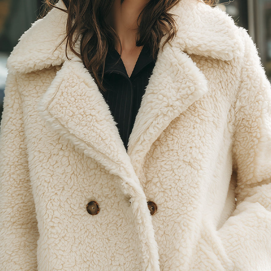 Elena | Double-Breasted Faux Shearling Coat - Maison & Moor