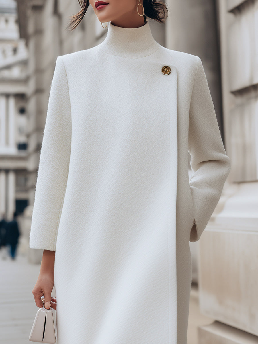 Elena | Wool-Blend Coat with Button Detail - Maison & Moor
